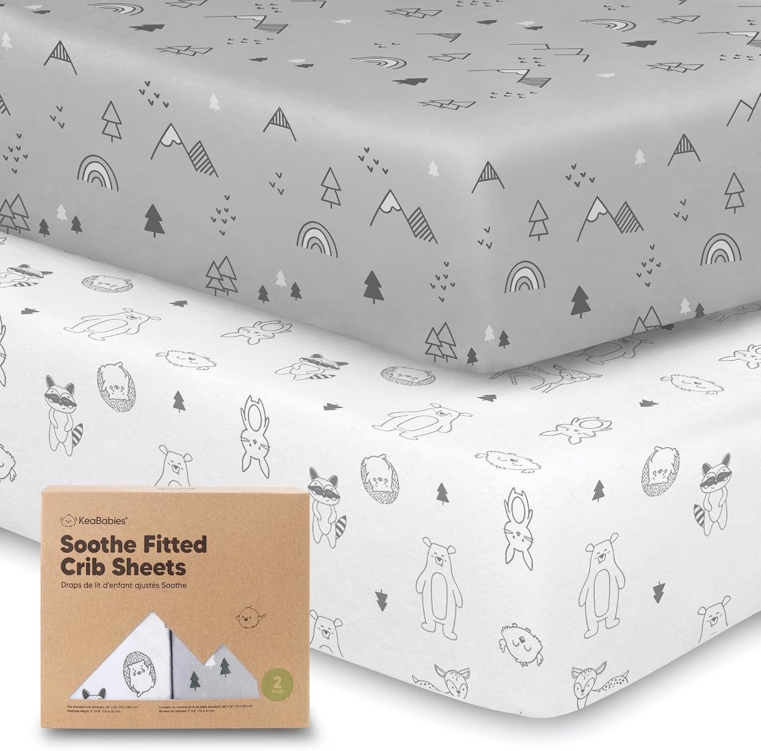 Detalle de Baby Spannbettlaken 70x140 im 2er-Pack – atmungsaktives Jersey-Baumwoll-Spannbettlaken für Baby- und Kleinkindbetten (Woodland)