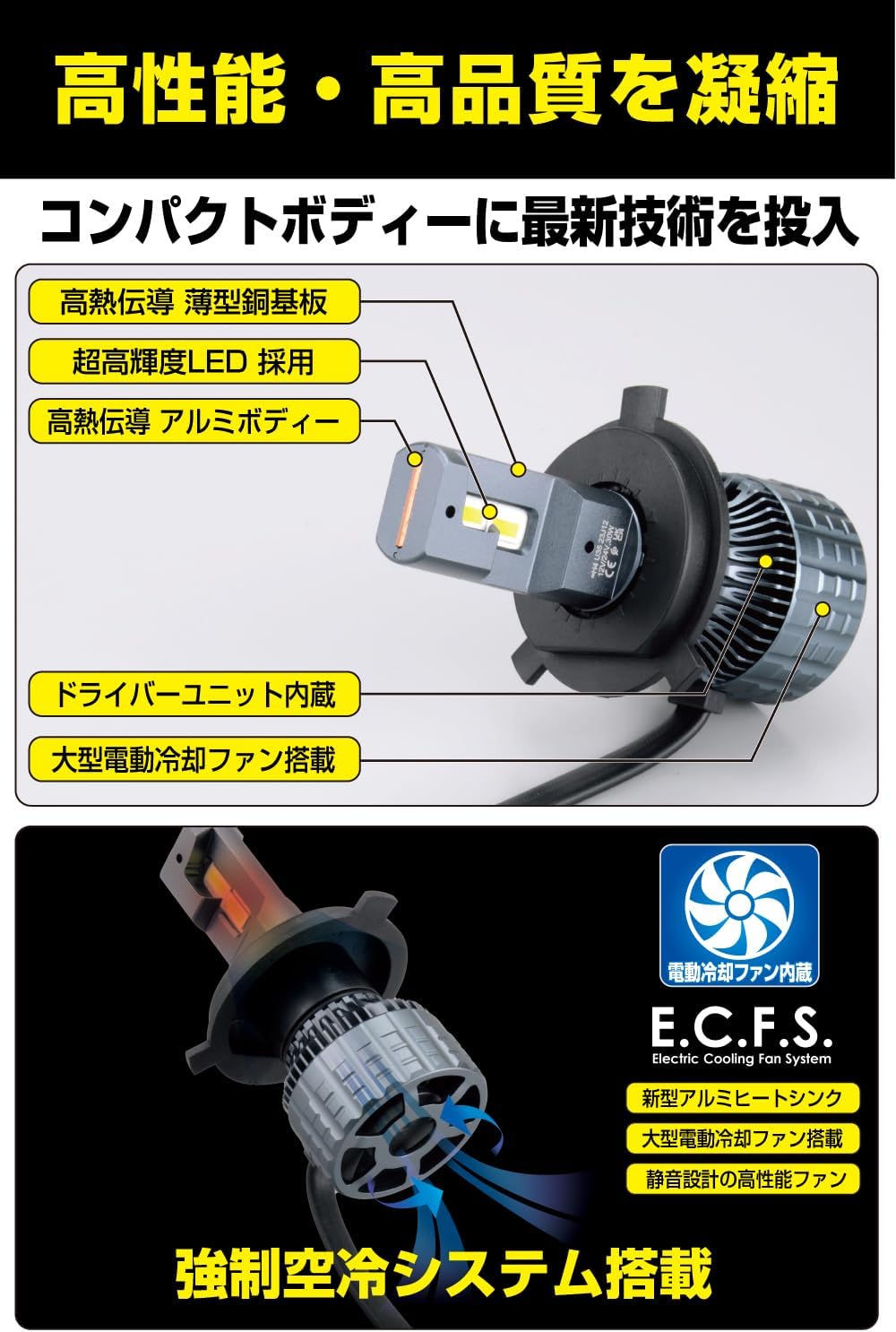 Detalle de M's Basic by IPF AMZ-HL241 H4 LEDヘッドライト 6500K・12V/24V兼用