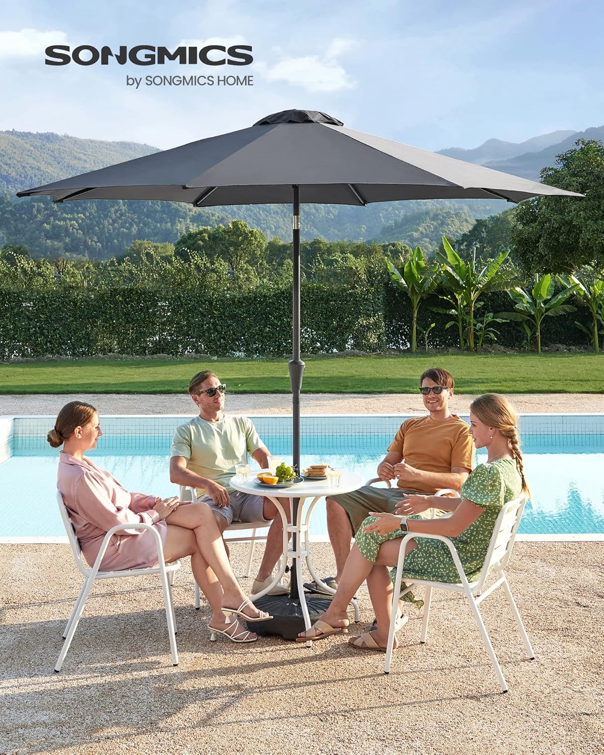 Detalle de SONGMICS Gartenschirm Ø 300 cm GPU30GYV1 – Marktschirm mit Kurbel, UV-Schutz UPF 50+, klappbar, grau