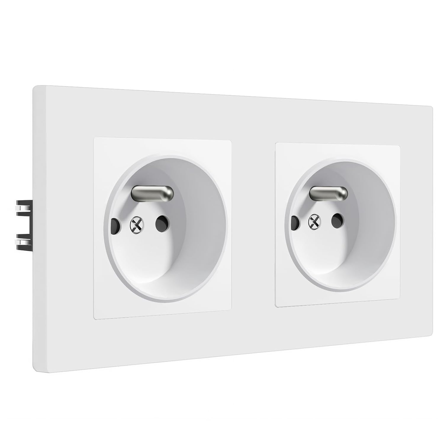 Detalle de BSEED dubbel inbouwstopcontact, Franse Type E, 16 A, 250 V, wit