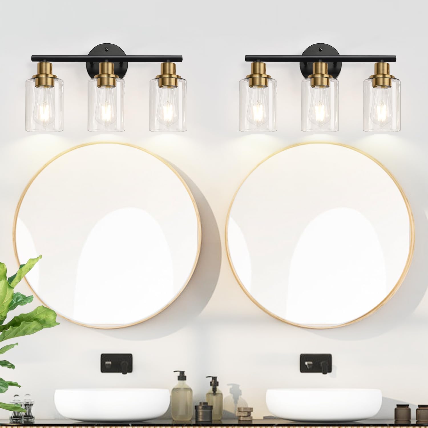 Detalle de Zarbitta Gf-sxbv-49 3-Light Vanity Wall Sconce, Black and Gold