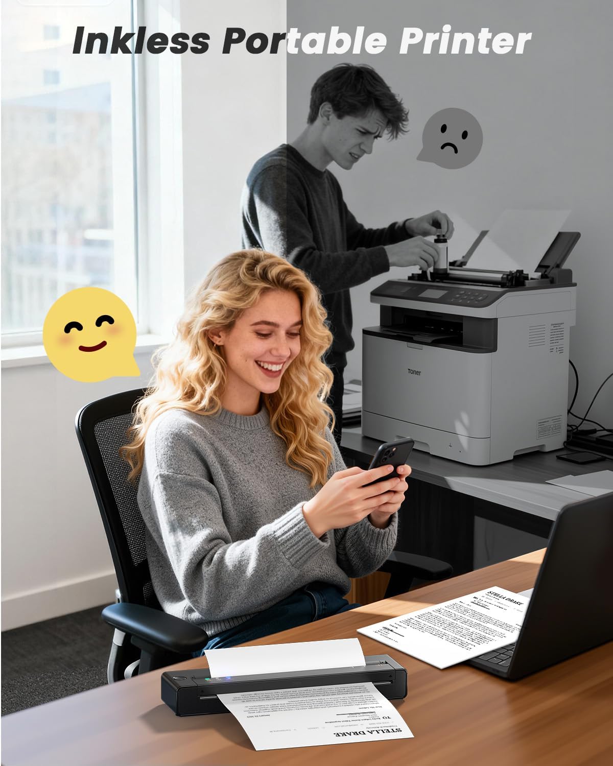 Detalle de Portable Thermal Printer A4, A28U Wireless No Ink Printer