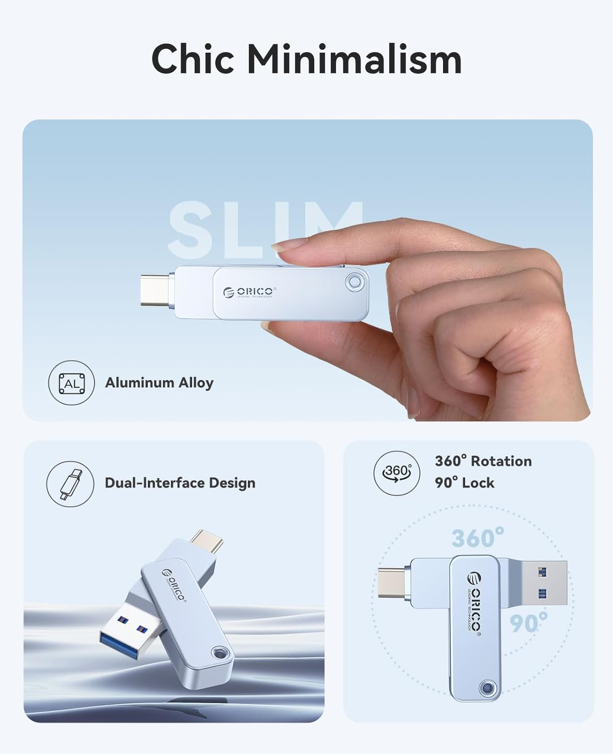 Thumbnail 2 de ORICO USB Stick 128GB USB 3.2 Gen 1 Dual USB‑C & USB‑A – kompakter Speicher mit 360° Metallgehäuse
