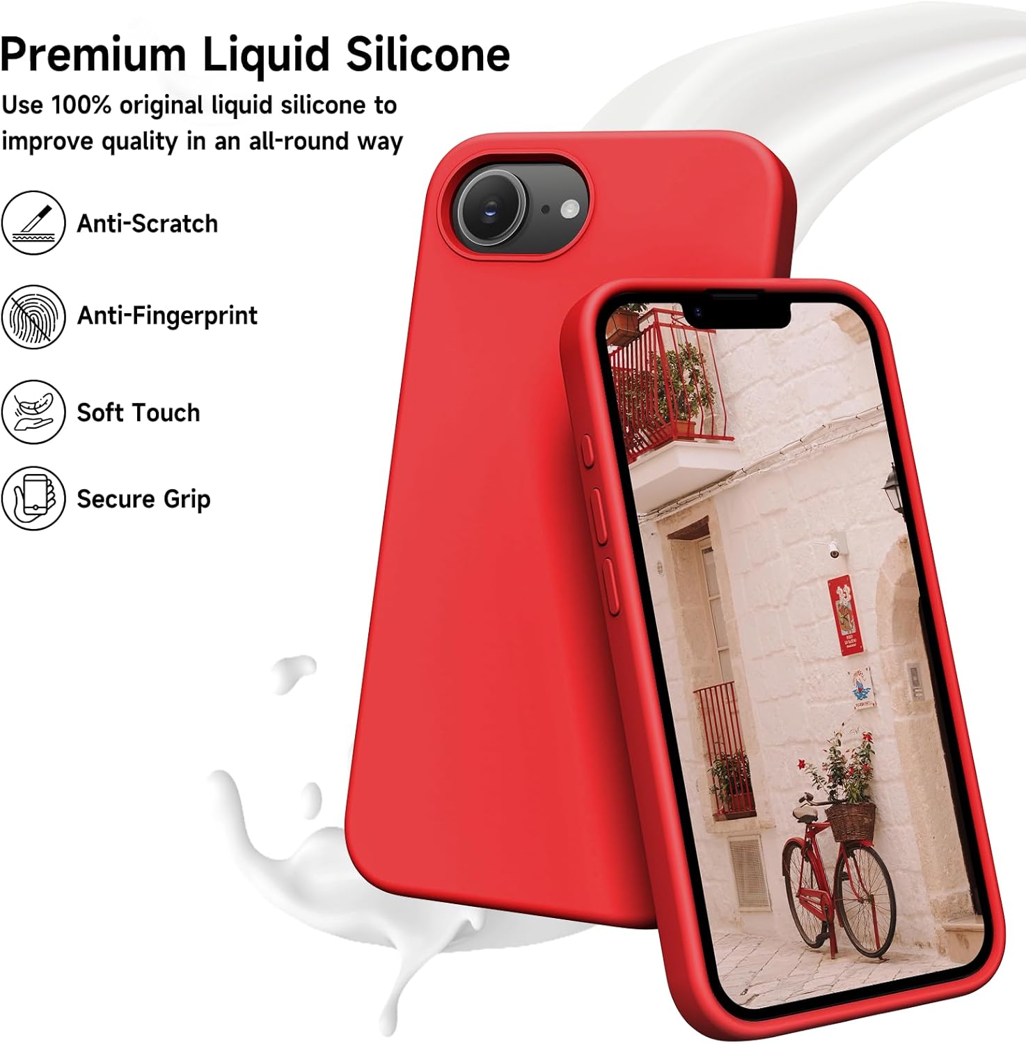 Detalle de OIIAEE Liquid Silicone Case for iPhone 16e (2025) 6.1in – Red