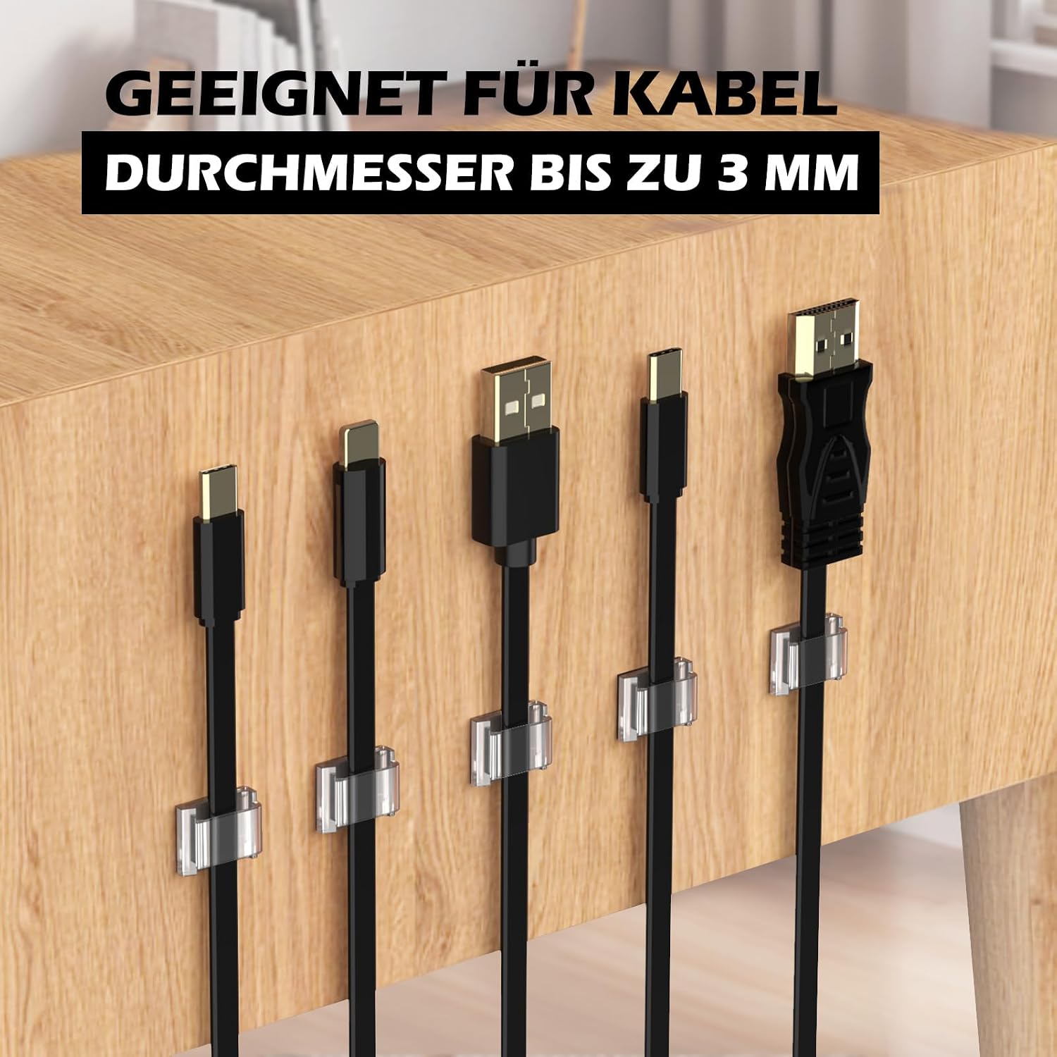 Detalle de AGPTEK Kabelclips 60 Stück, selbstklebend, verstellbar – klare Organisation für Büro, PC, LED Strip