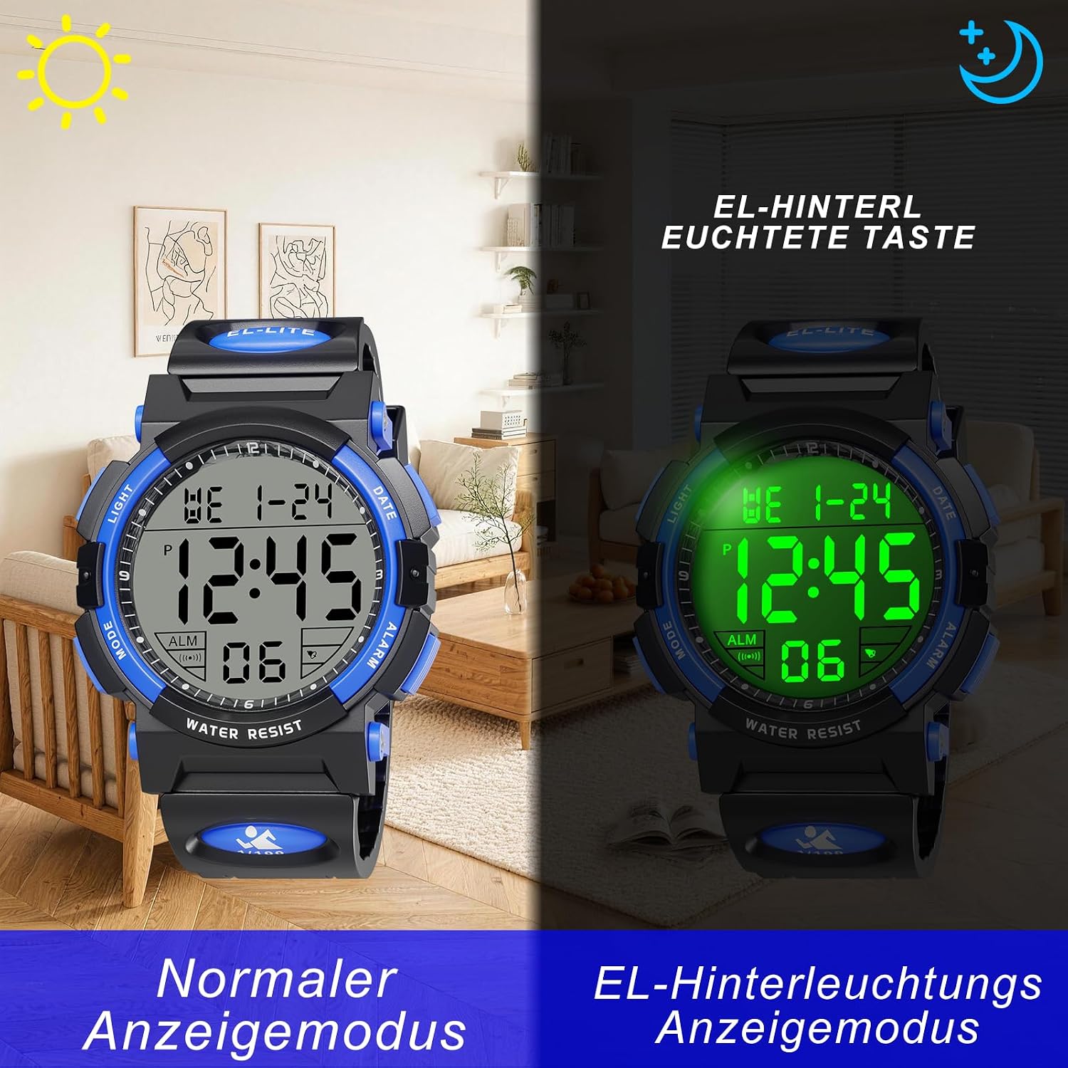 Detalle 2 de GUUMUXIN Digital Herren Sportuhr mit LED-Licht, Wecker, Stoppuhr – 30 m wasserdicht