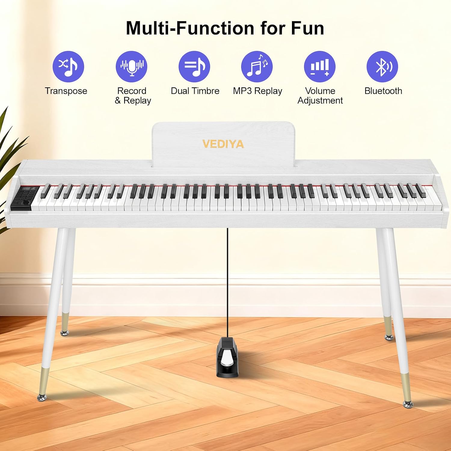 Detalle de Vediya VE28 88-Key Digital Piano with Semi-Weighted Keys and 600 Tones