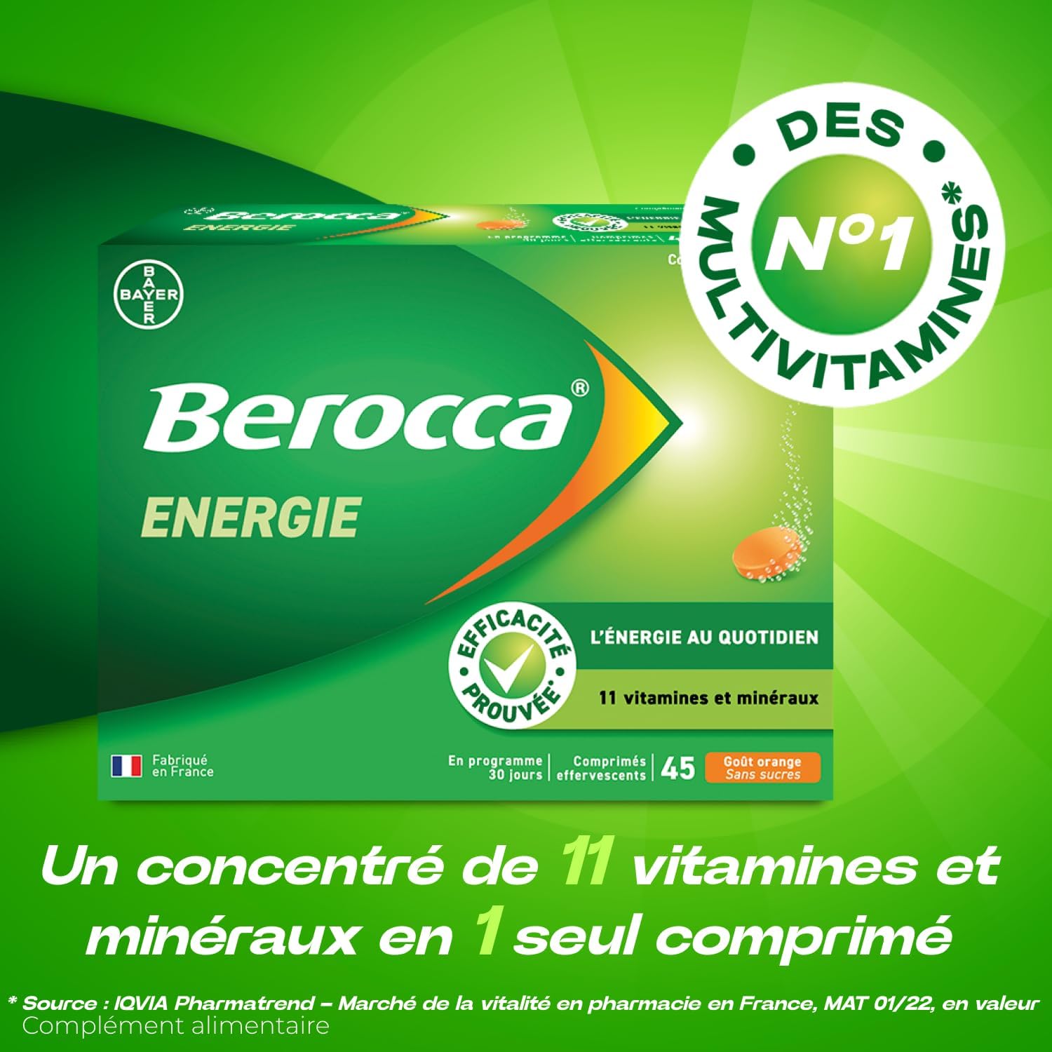 Detalle 2 de Berocca Energie Orange multivitamines 45 comprimés 💊