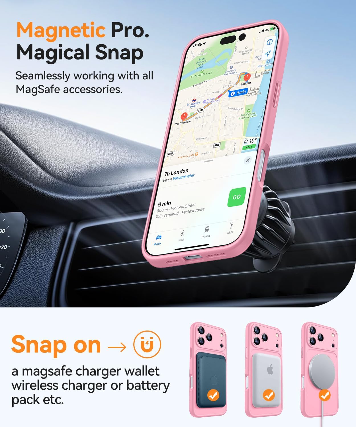 Thumbnail 4 de Cover magnetica CANSHN per iPhone 17 Pro (6,3") compatibile MagSafe, protezione camera completa, rosa