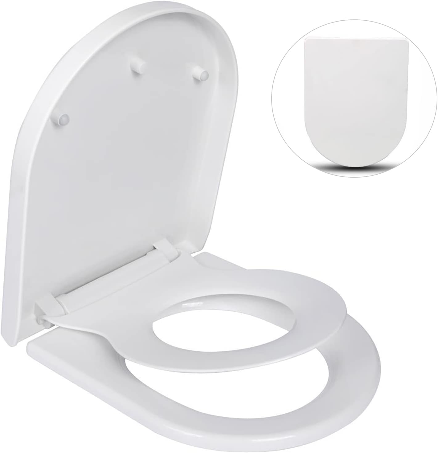 Detalle de D Shape Family Toilet Seat with Built‑In Child Seat – Soft Close, Quick Release, Adjustable Hinges (UK Compatible)