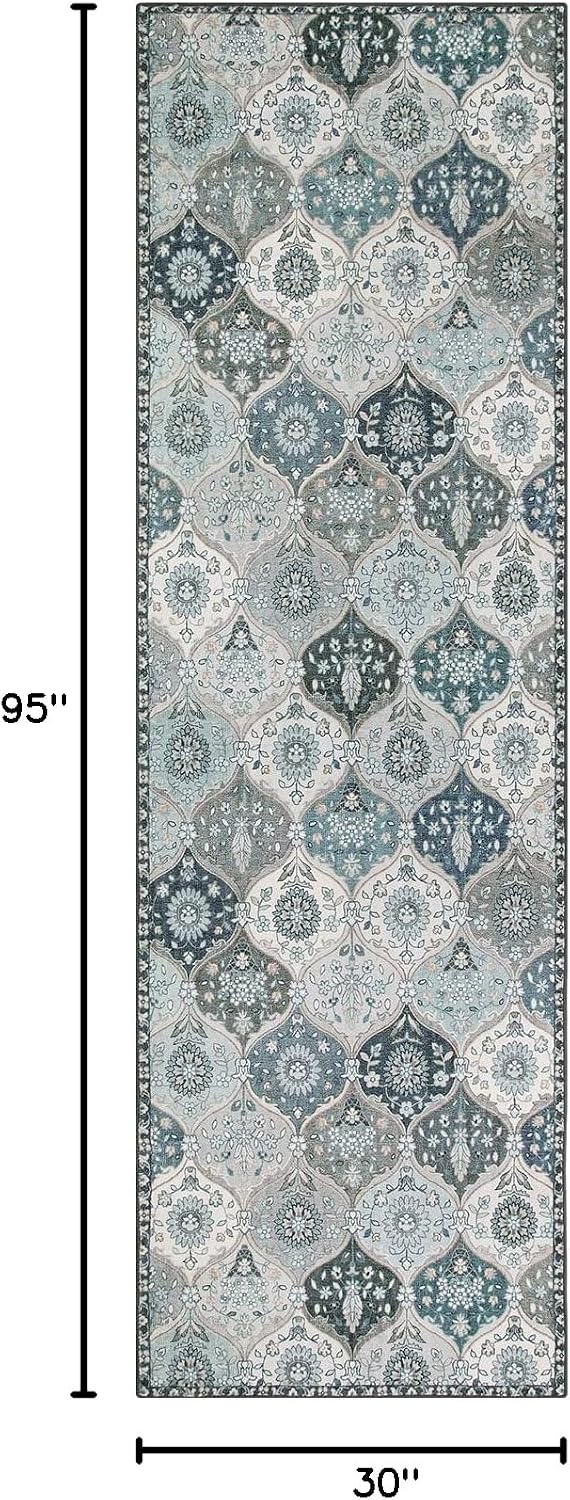 Detalle 2 de Lahome Moroccan Washable Runner Rug (2'5" x 8') in Blue – Ultra-Thin Vintage Kitchen Runner for Hallways and Entryways