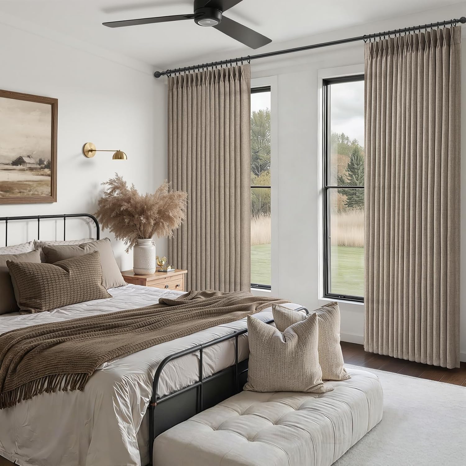 Thumbnail 5 de LuxuNap Pinch Pleated Linen Blend Curtains, 50 x 84 in, Dark Flax, 2 Panels