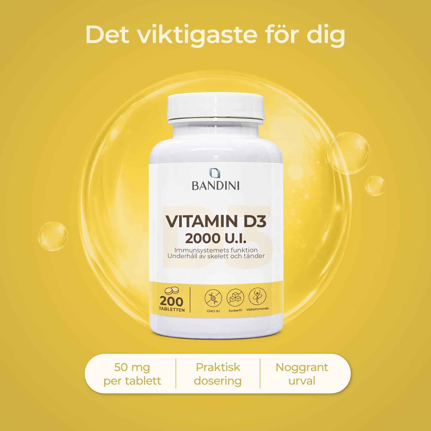 Detalle 2 de BANDINI D-vitamin D3 50 μg – 200 tabletter för dagligt intag