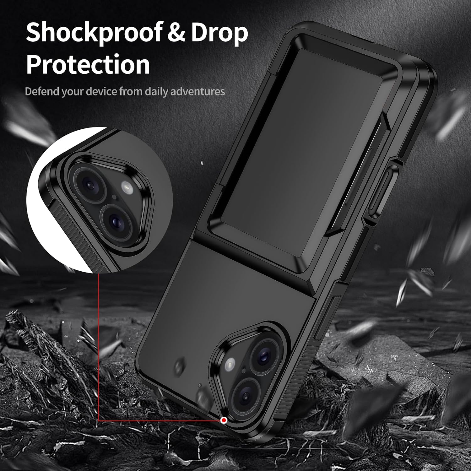 Detalle 2 de Aolcev iPhone 16 Wallet Case with Card Holder (up to 4 cards) – Dual Layer Shockproof in Black