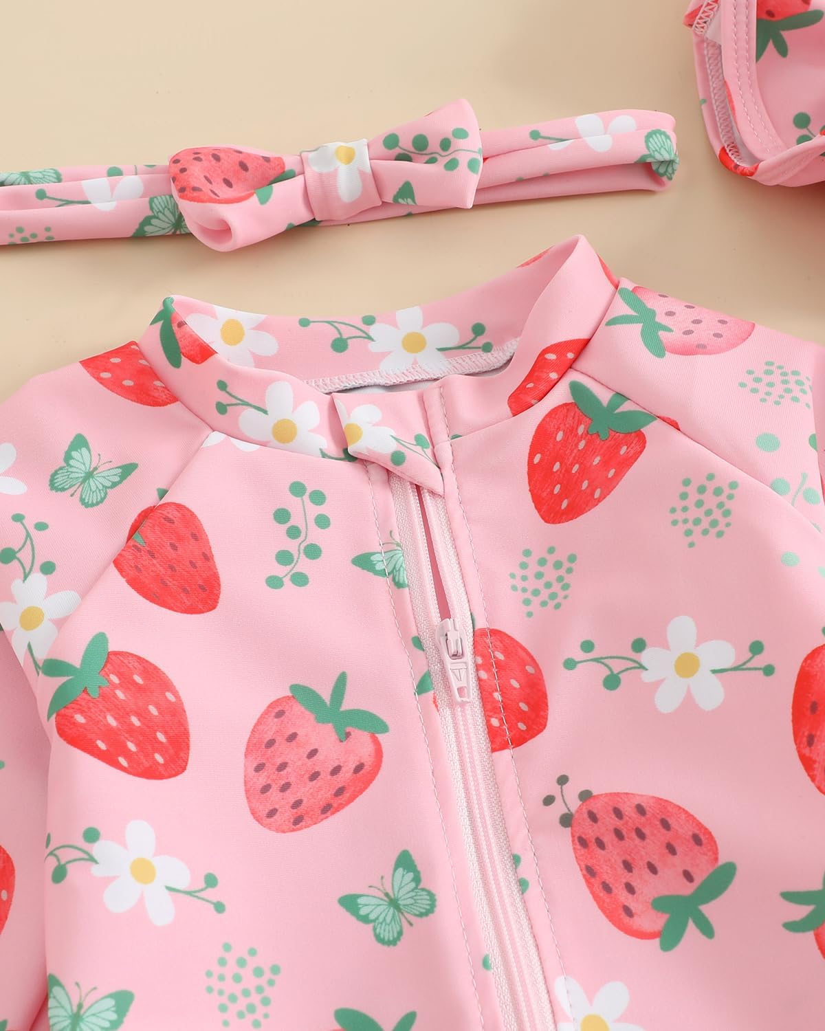 Detalle 2 de UV Badebekleidung Baby Neugeborene Badeanzug Mädchen (Gr. 62–98) – Langarm UV Shirt mit Hut & Stirnband