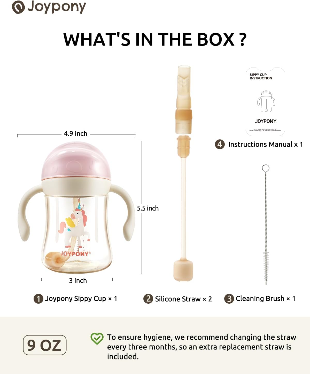 Detalle 2 de Joypony BB-FD-CP Sippy Cup, 9 oz Pink PPSU Weighted Straw Cup