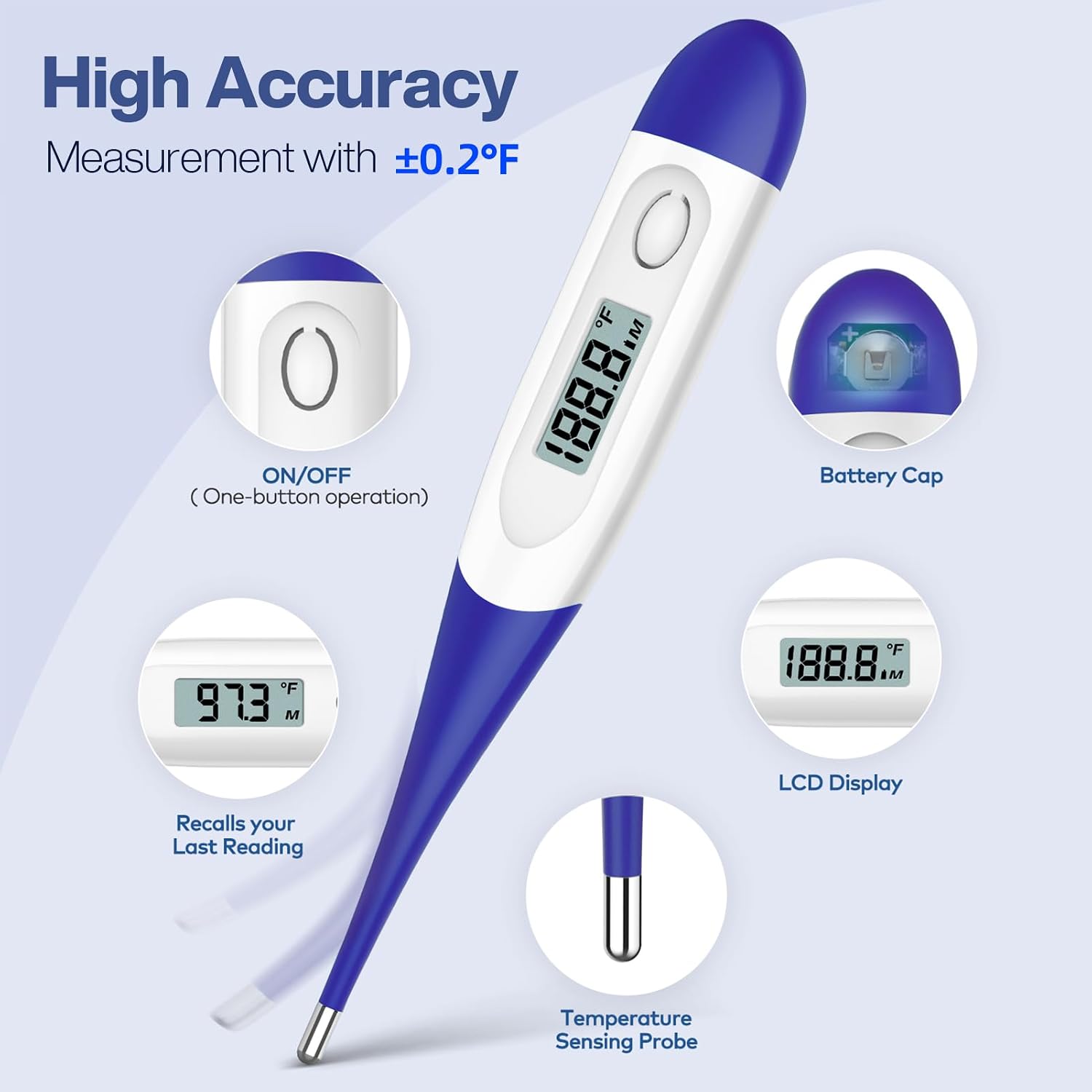 Detalle de Boncare GF-MT501 Digital Thermometer, Dark Blue, 10-Second Reading