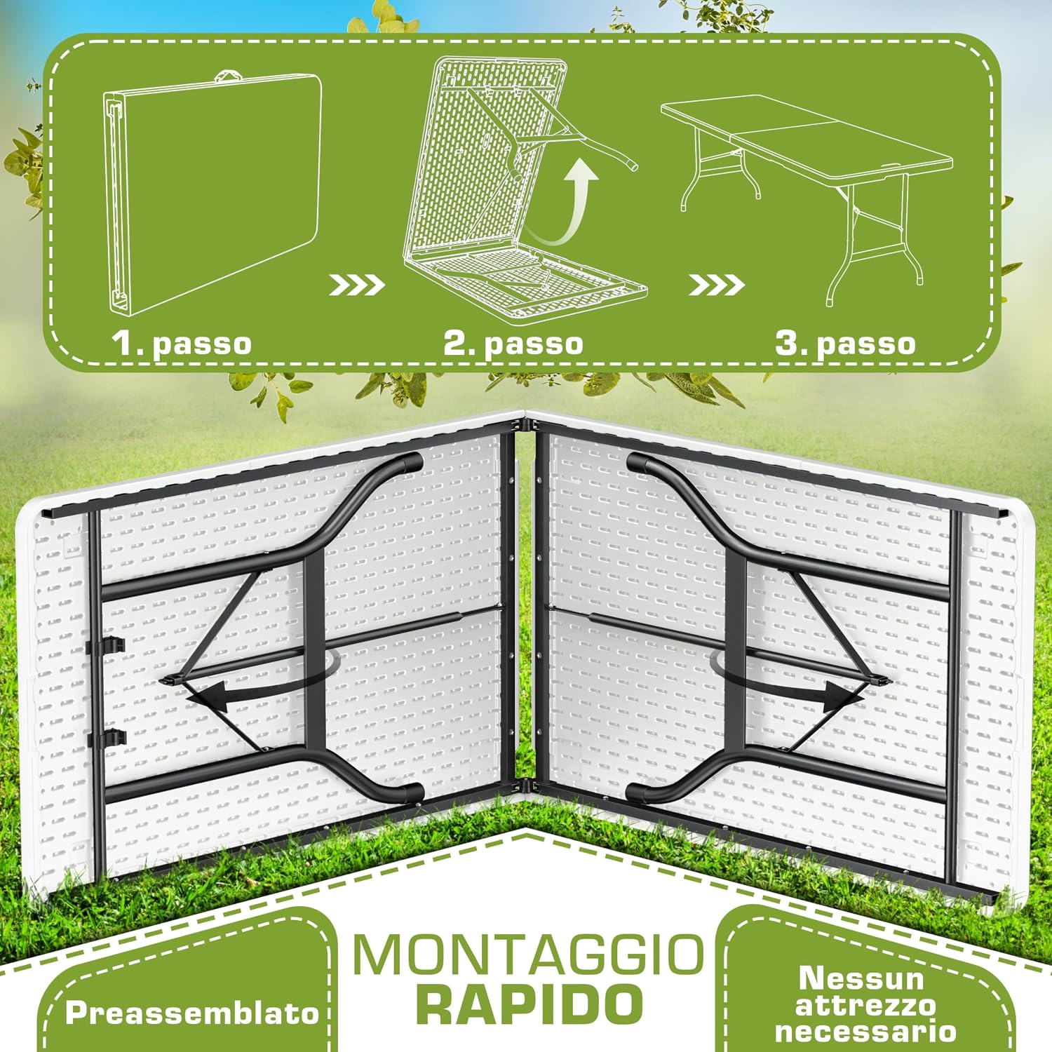 Thumbnail 4 de tillvex Tavolo da giardino pieghevole 220x70 cm
