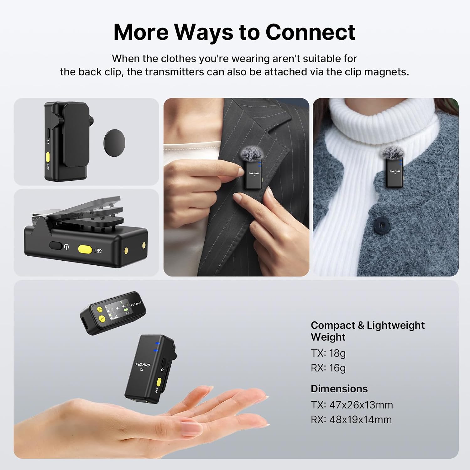 Detalle 2 de FULAIM X5M microfono lavalier wireless per smartphone 18 ore