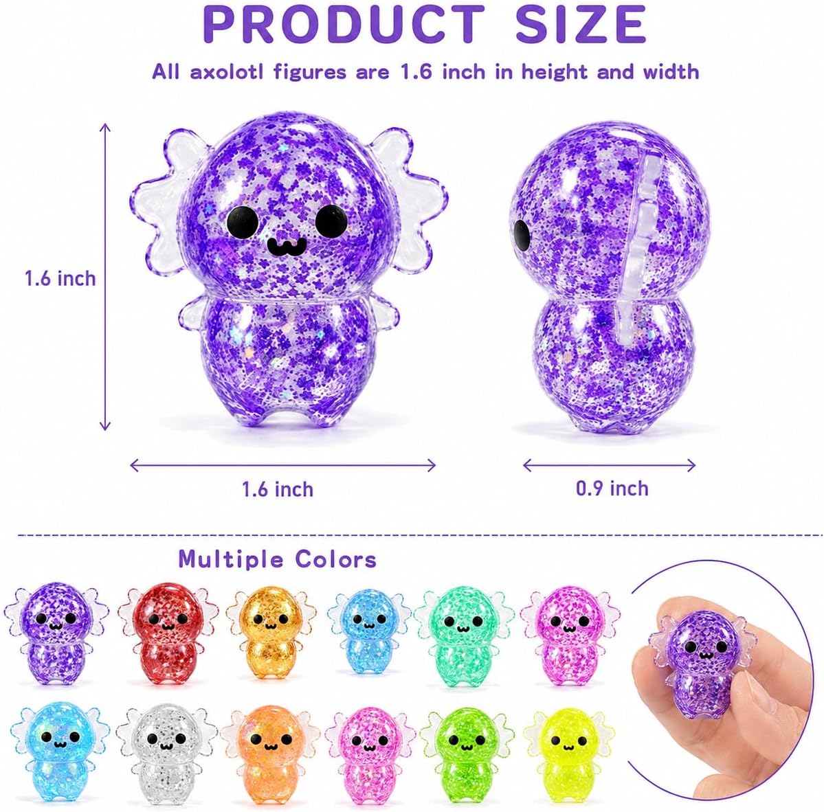 Detalle de 12-Pack Axolotl Squishy Toys for Kids – Glittery Stress Balls & Fidget Set