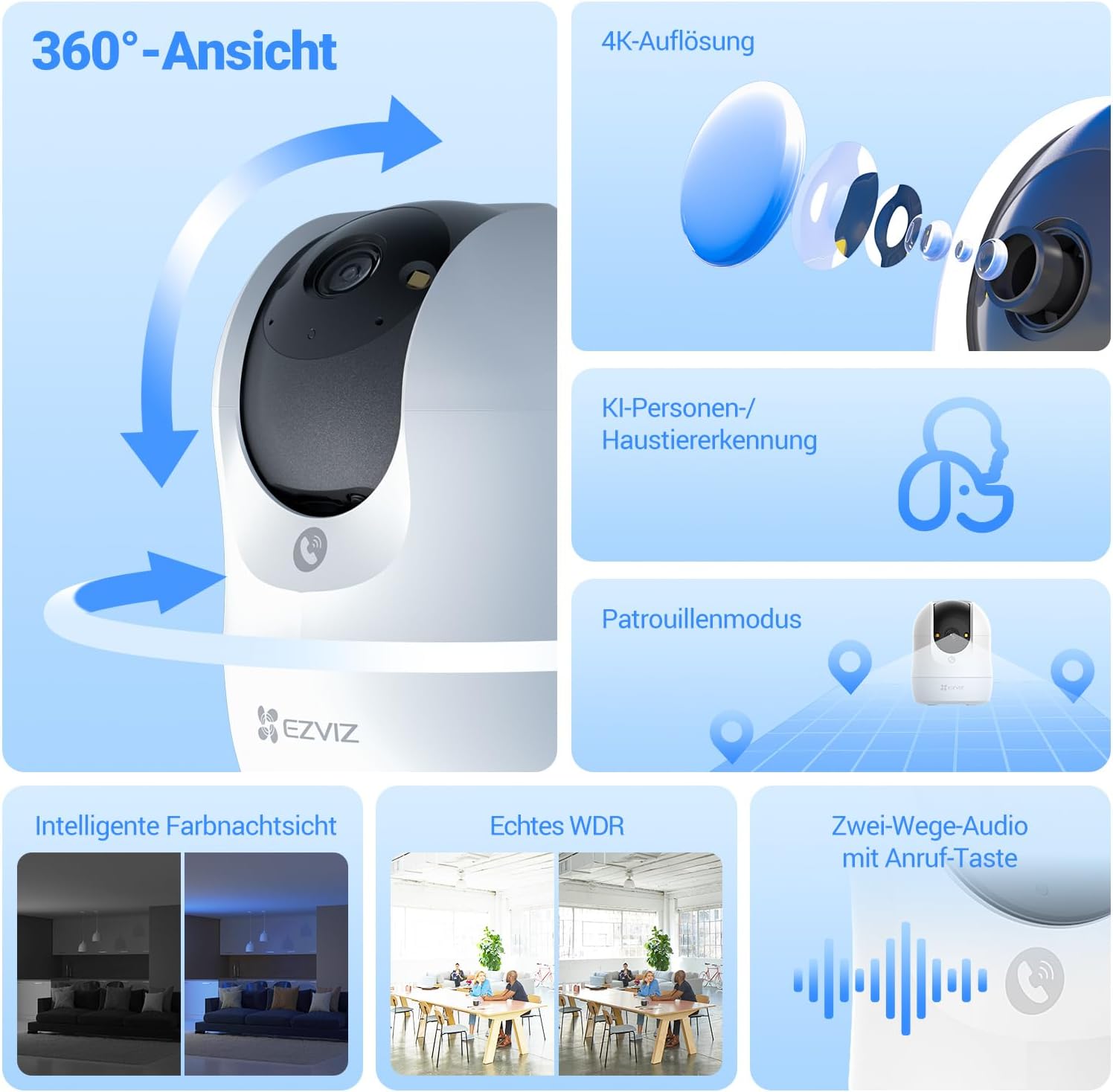 Thumbnail 1 de EZVIZ C6N G1 4K Überwachungskamera Indoor – 2er Pack, 360° PTZ, Farbnachtsicht, Zweiwege-Audio, Alexa kompatibel