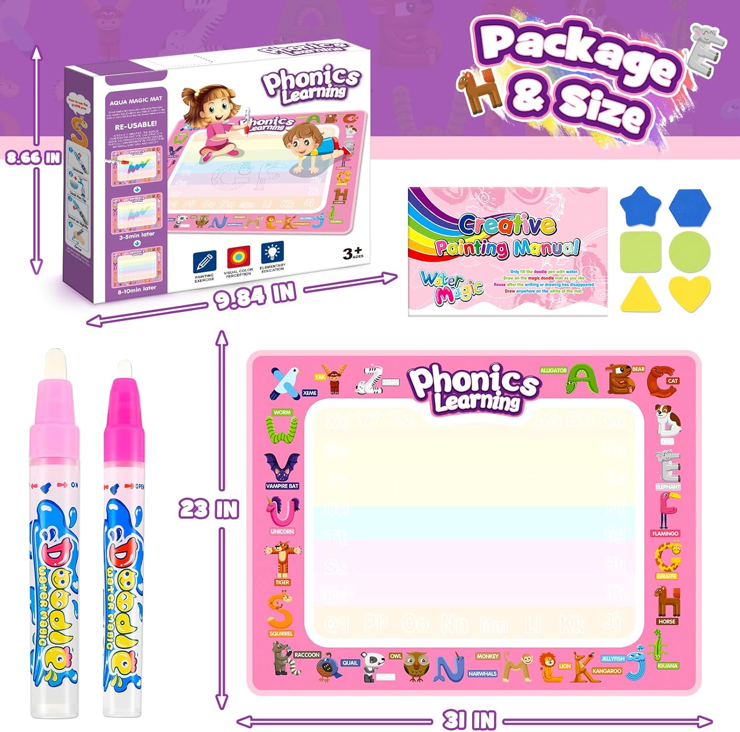 Thumbnail 4 de Grriopi Water Drawing Mat Gifts for 2-6 Year Old Girls