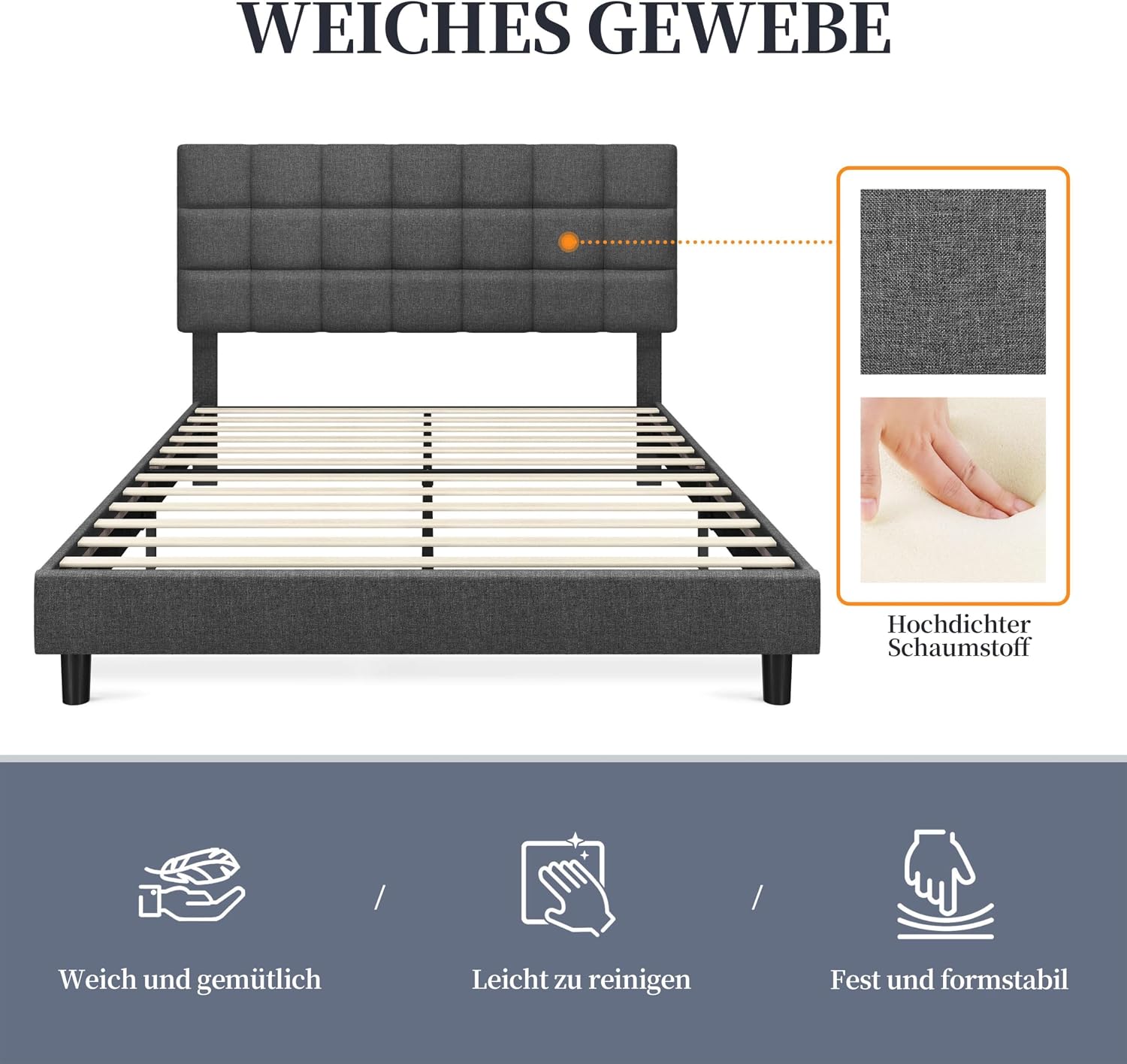 Detalle 2 de Yaheetech YA615715140grigio scuro gestoffeerd tweepersoonsbed 140 x 200 cm