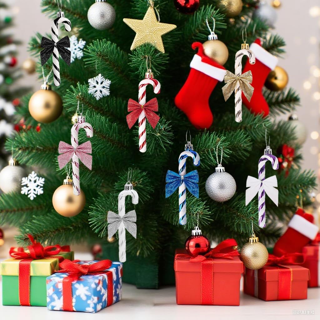 Thumbnail 5 de HERZWILD 12Pcs Candy Cane Christmas Decorations – Blue Glitter Candy Canes with Bows