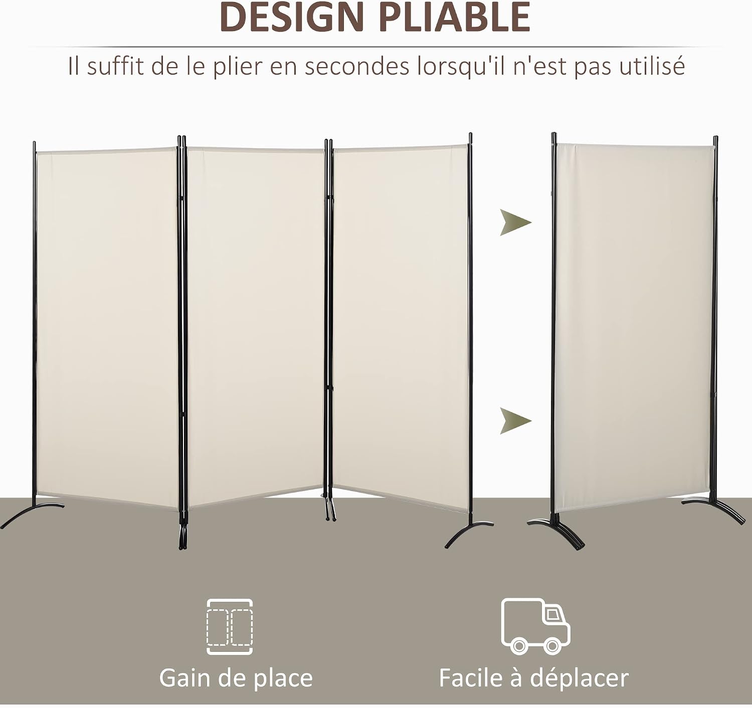 Detalle de HOMCOM Paravent 3 Panneaux 2,53 m × 1,82 m – Brise-Vue autoportant en métal et polyester Haute Densité Beige