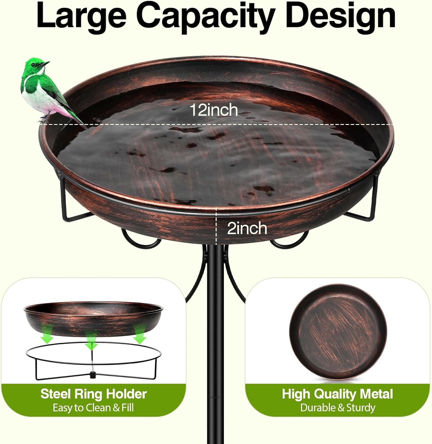 Thumbnail 1 de Yepper 35In Metal Bird Bath 12in Bowl