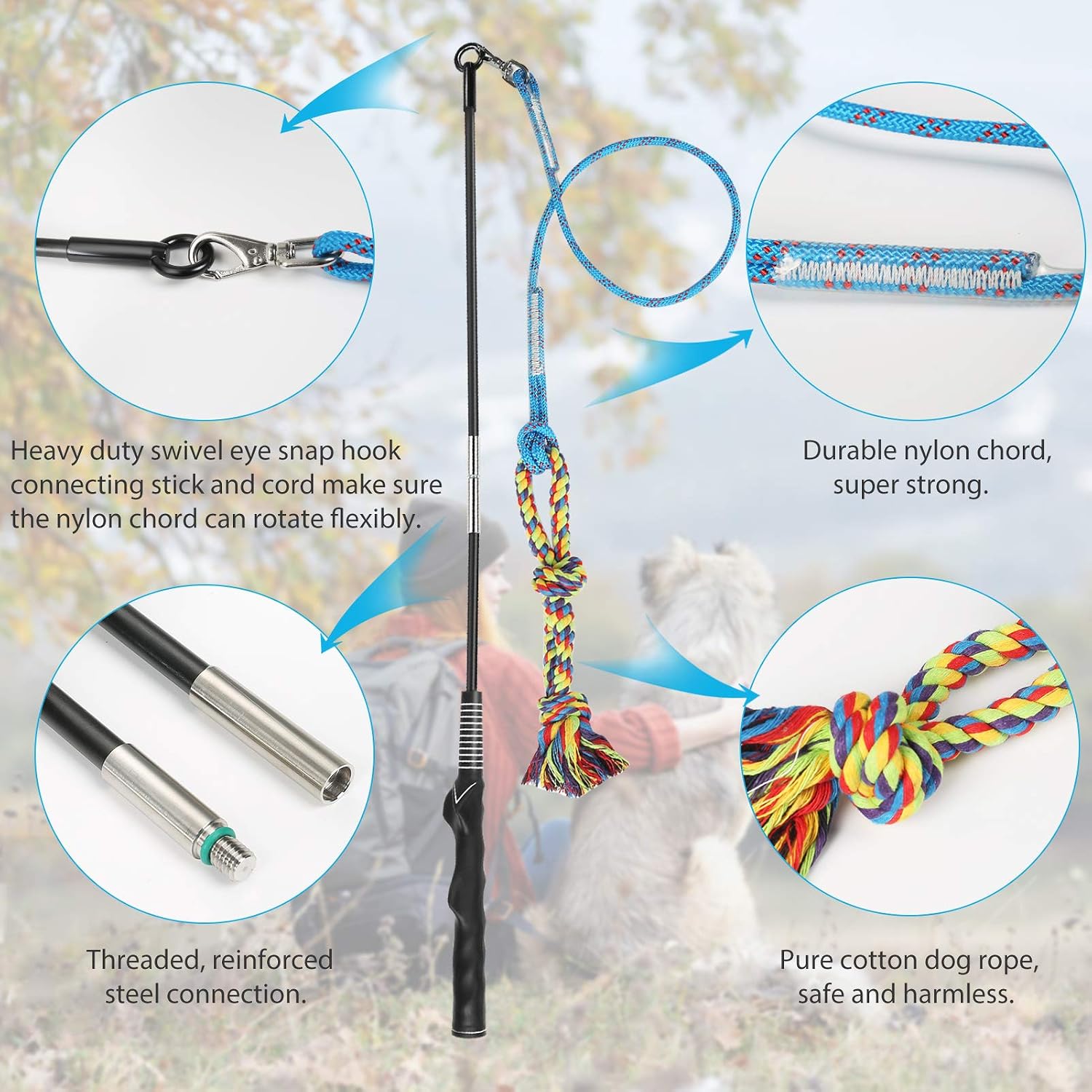 Thumbnail 6 de DIBBATU 002 Flirt Pole for Dogs with Stainless Steel Pole and Rope Toys