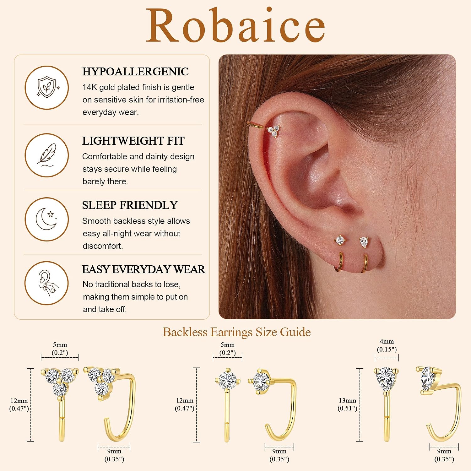 Detalle 1 de Robaice Backless Hoop Earrings 3-Pair Set