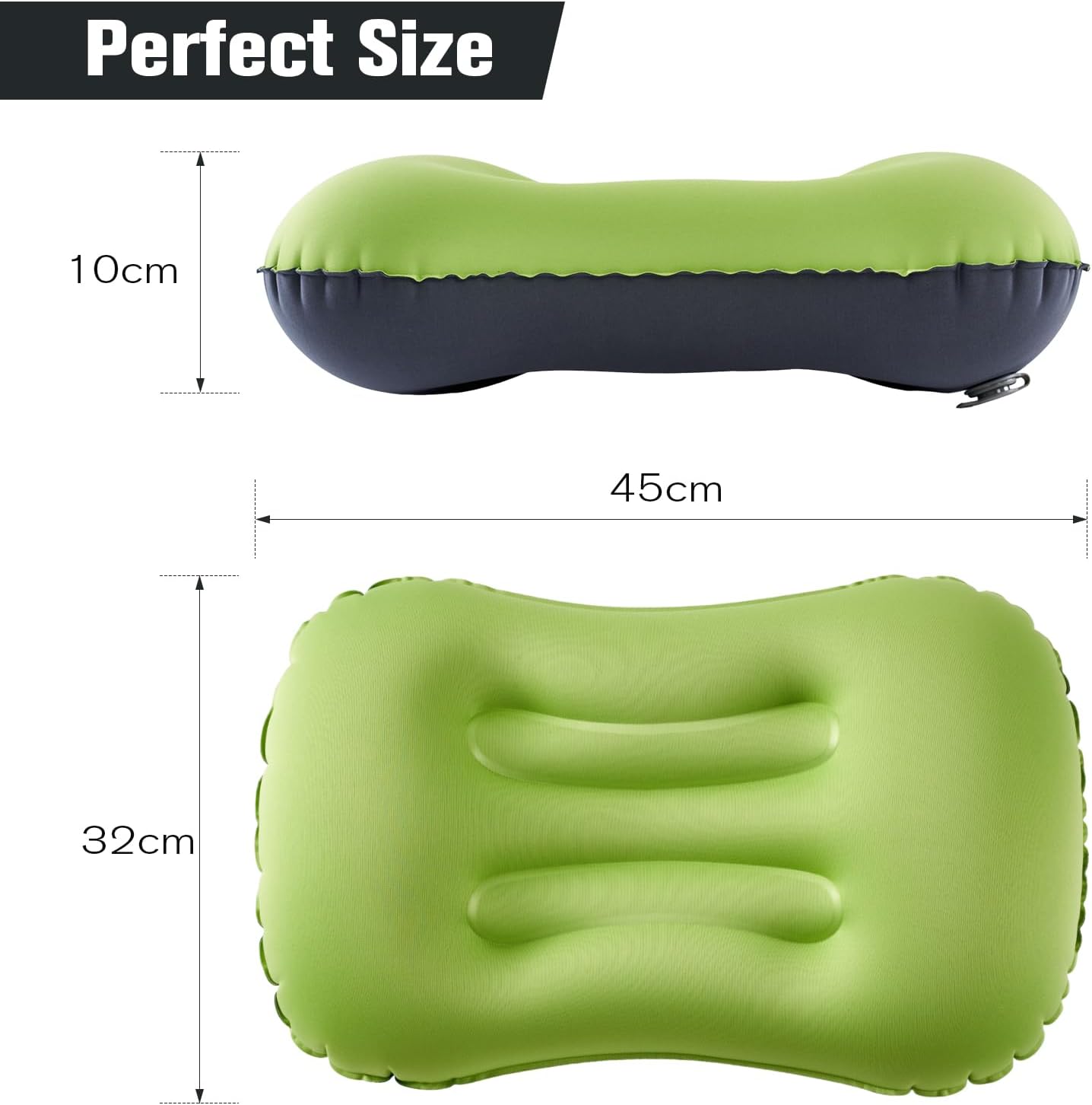 Detalle de JetsCush Camping Kissen Aufblasbar Ultraleicht – Ergonomisches Reise-Kopfkissen in Grün