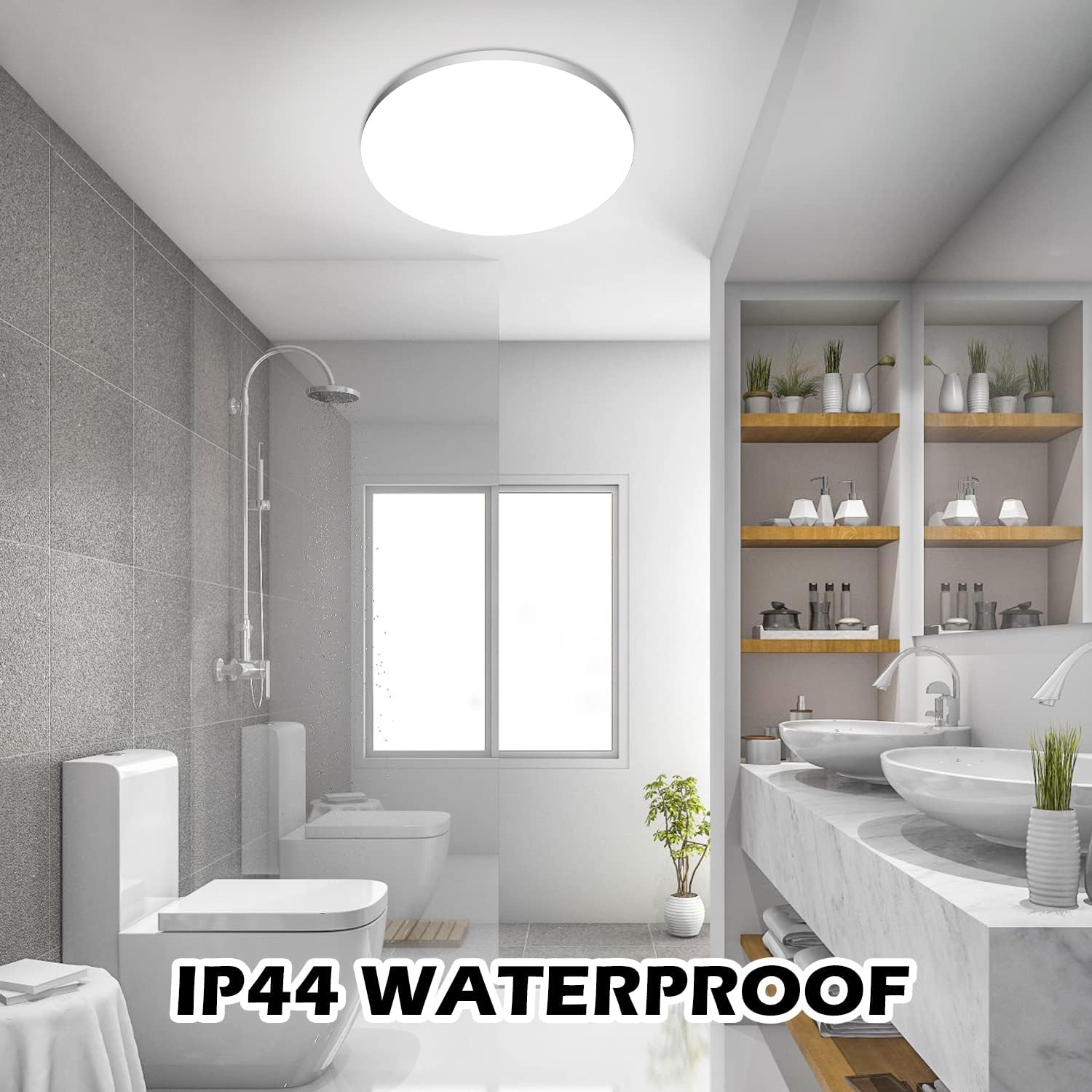 Thumbnail 5 de OUILA LED-Deckenleuchte 2er-Set Ø28 cm, 24 W, 6500 K, 2000 lm, IP44 – Wasserfest, modern, in Weiß
