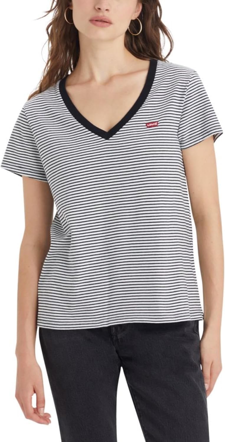 Detalle de Levi's The Perfect V-Neck Maglietta Donna, Chesthit Logo – Comfort e stile per l’estate