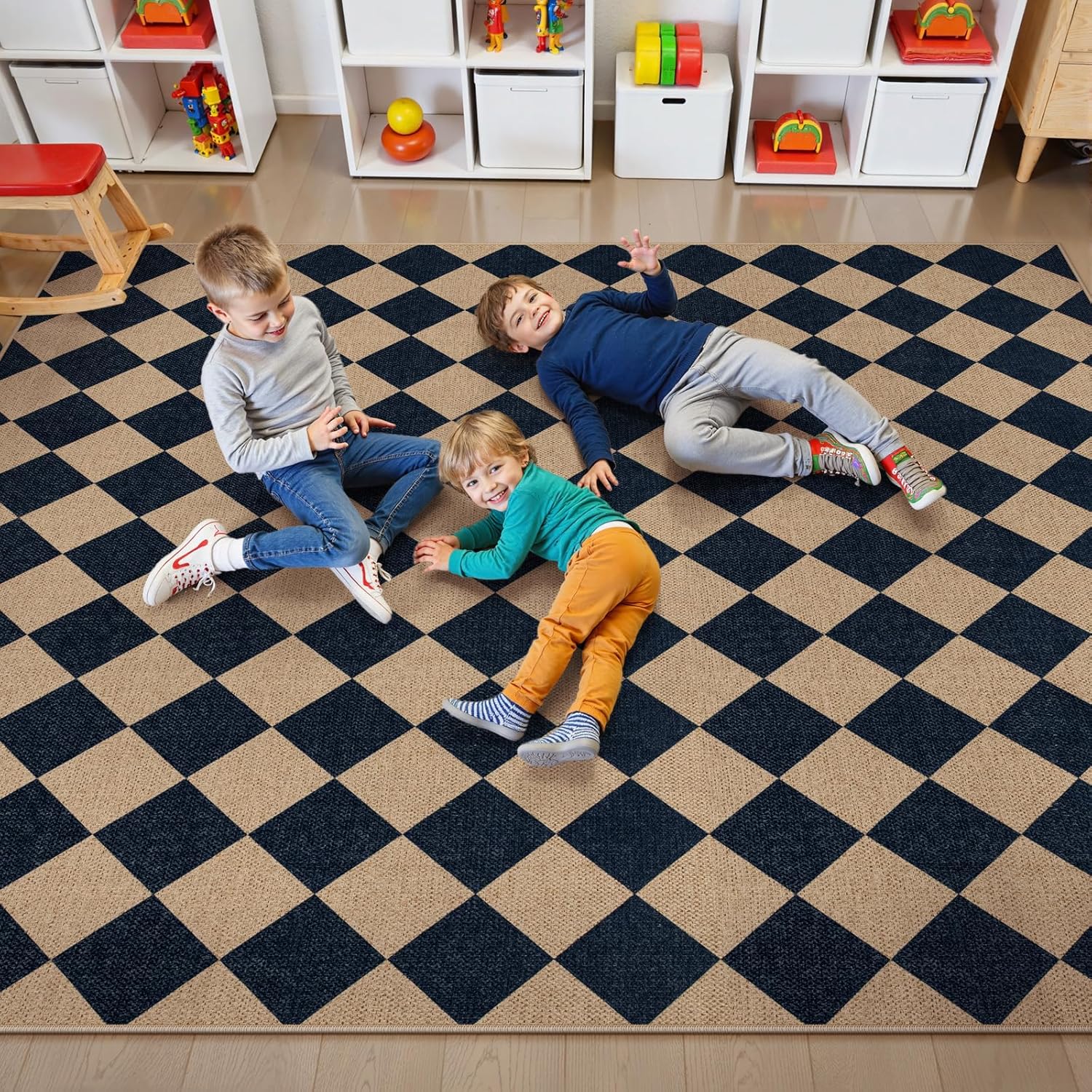 Thumbnail 1 de Lahome Colette Checkered Easy Jute Area Rug 8x10 (Black/Charcoal) for Indoor Outdoor Spaces