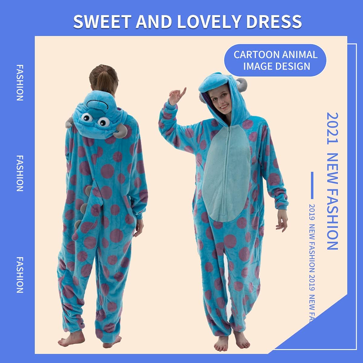 Detalle 2 de COSUSKET Snug Fit Adult Onesie Pajamas, Flannel Sulley Costume with Zipper