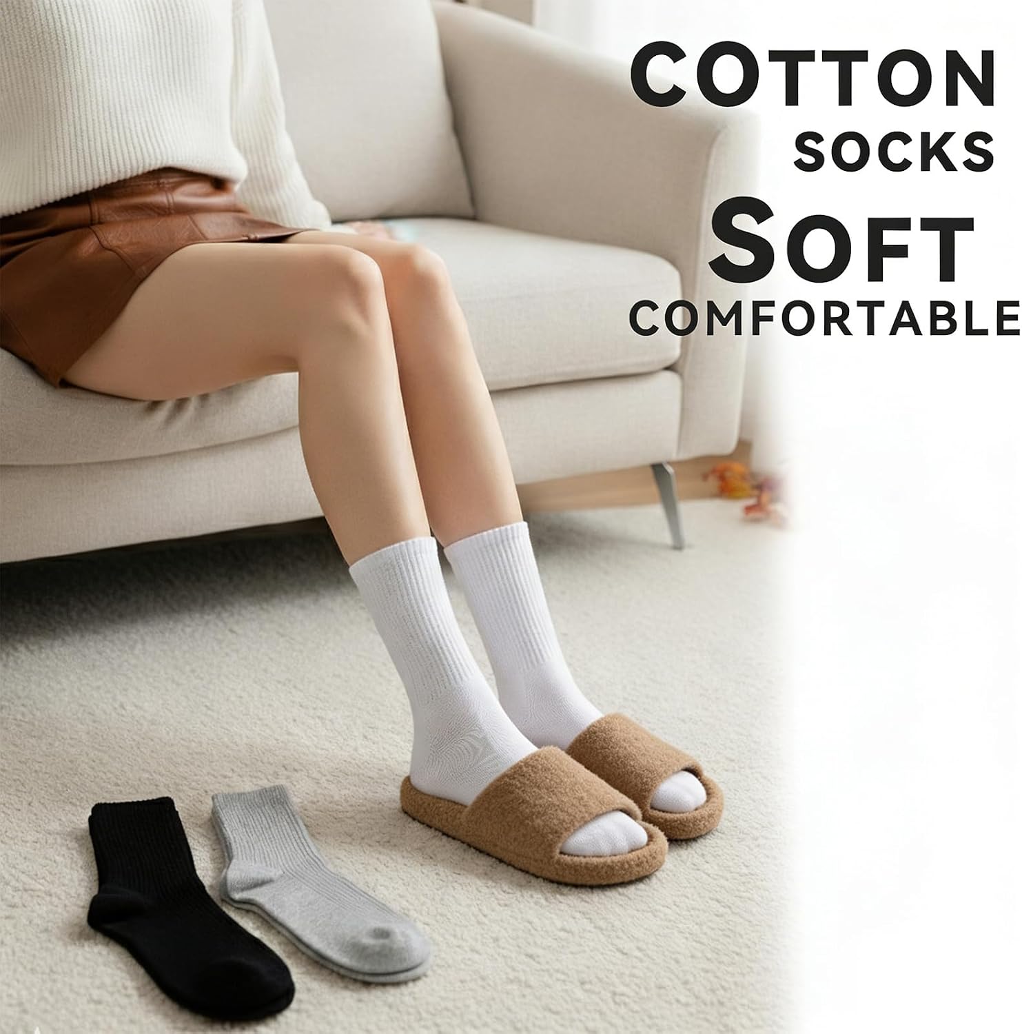 Detalle 1 de VoJoPi Women's Crew Socks, 5 Pairs, Lightweight Combed Cotton, Calf Length