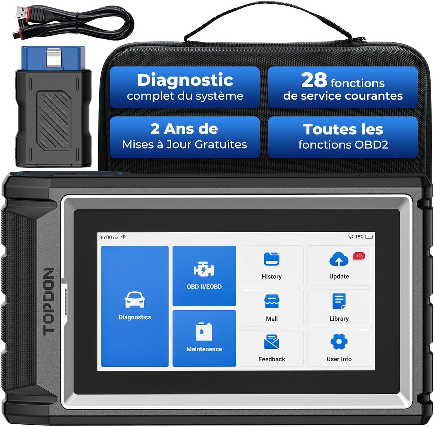 Detalle de TOPDON ArtiDiag800 BT 2 – Outil de Diagnostic sans Fil OBD2 avec 28 Services et Contrôle Bidirectionnel