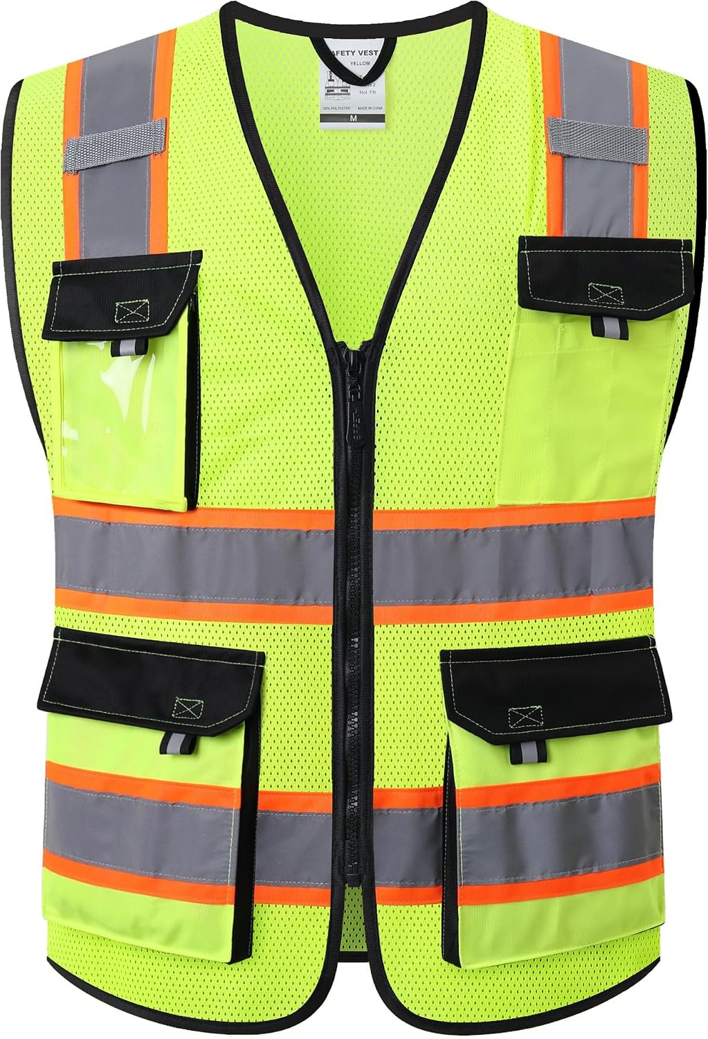 Detalle de JKSafety JK220 Safety Vest, Yellow XL Mesh, Class 2, 5 Utility Pockets