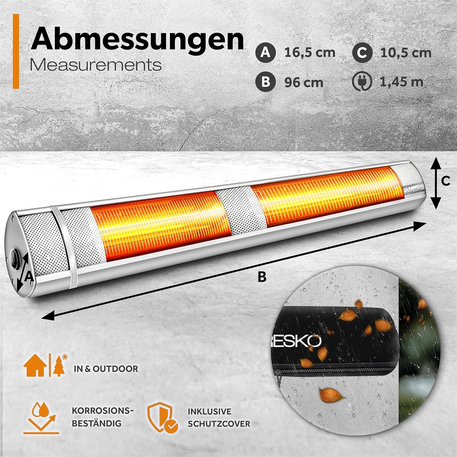 Thumbnail 4 de TRESKO Infrarot Heizstrahler 3000 W mit Fernbedienung – Terrassen- und Wand-Wärmestrahler für 3 Heizstufen