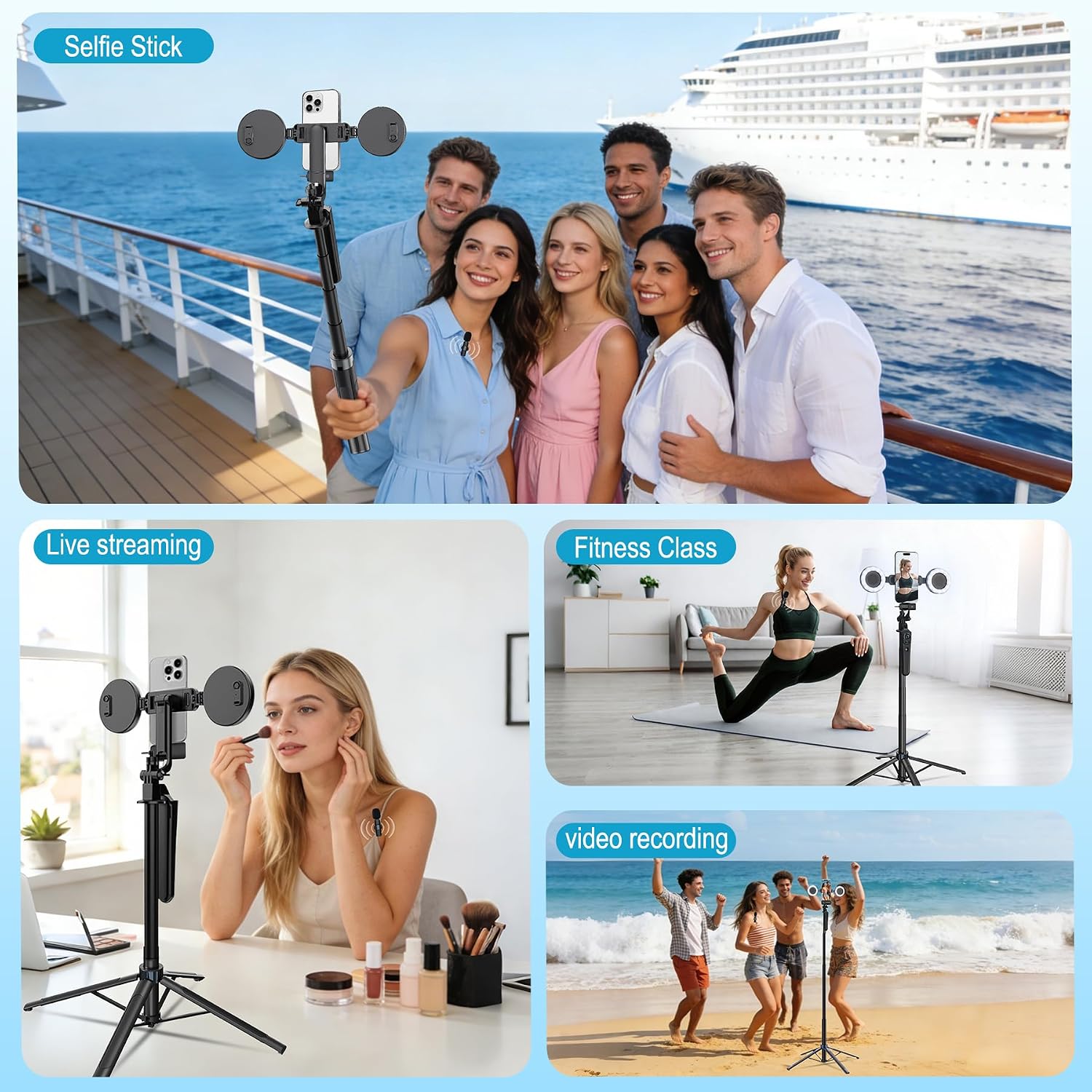 Detalle 2 de DMYWB ZH0003-A1 Vlogging Kit with 71-Inch Tracking Tripod, 2 Lights & 2 Mics