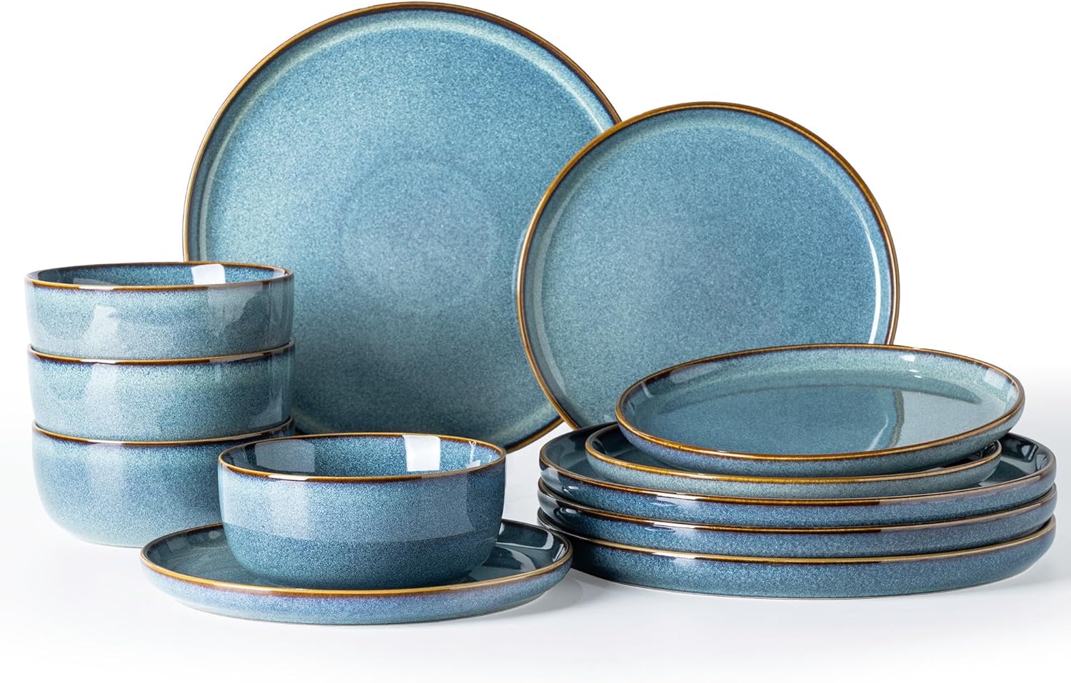 Detalle de GBHOME 12-Piece Ceramic Dinnerware Set in Space Blue for 4