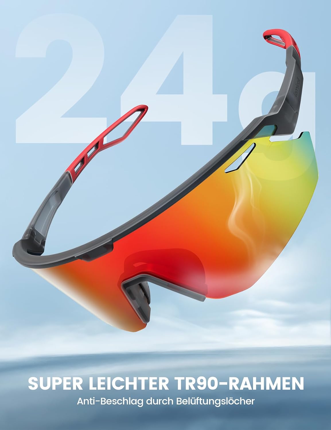 Detalle de Lamicall Schnelle Sportbrille Herren & Damen (TR-90, 24 g) mit polarisierte TAC-Gläsern und UV400
