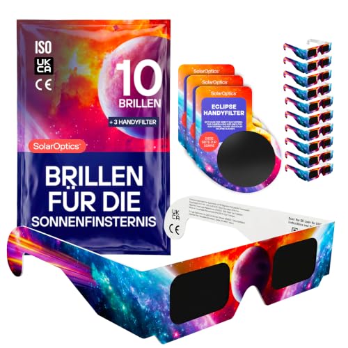 Detalle de Solar Optics Sonnenfinsternisbrille 10er-Pack mit Handy-Filter – ISO 12312-2 & CE zertifiziert
