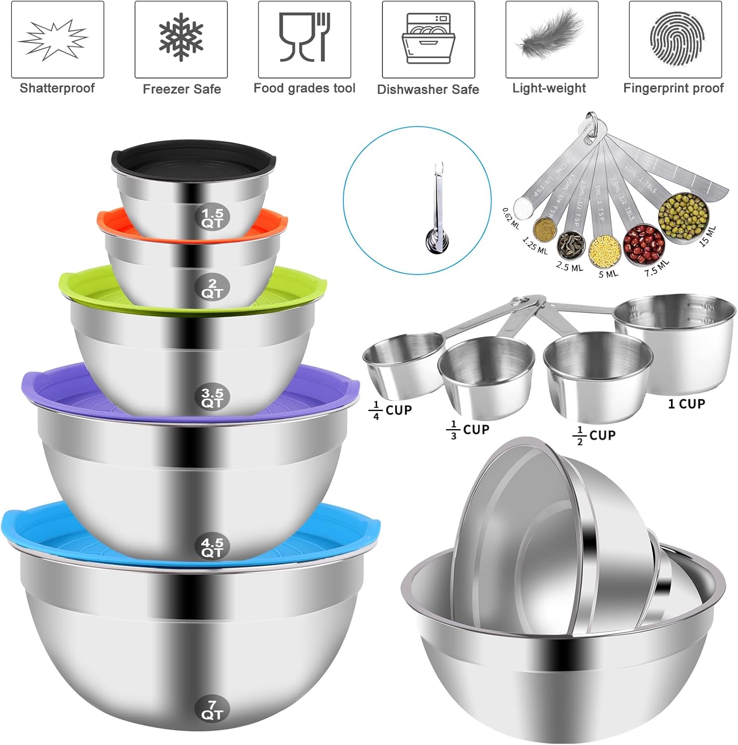 Thumbnail 5 de WEPSEN Mixing Bowls with Lid Set (25PCS) — Stainless Steel Nesting Bowls for Baking, Prep, Mixing & Storage