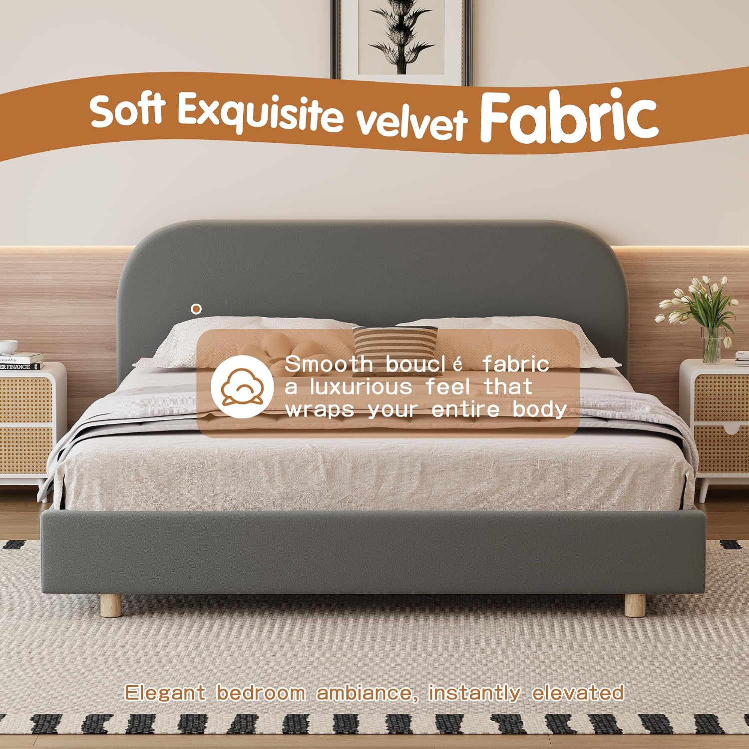 Detalle 1 de FAVSH Velvet Platform Bed, Queen