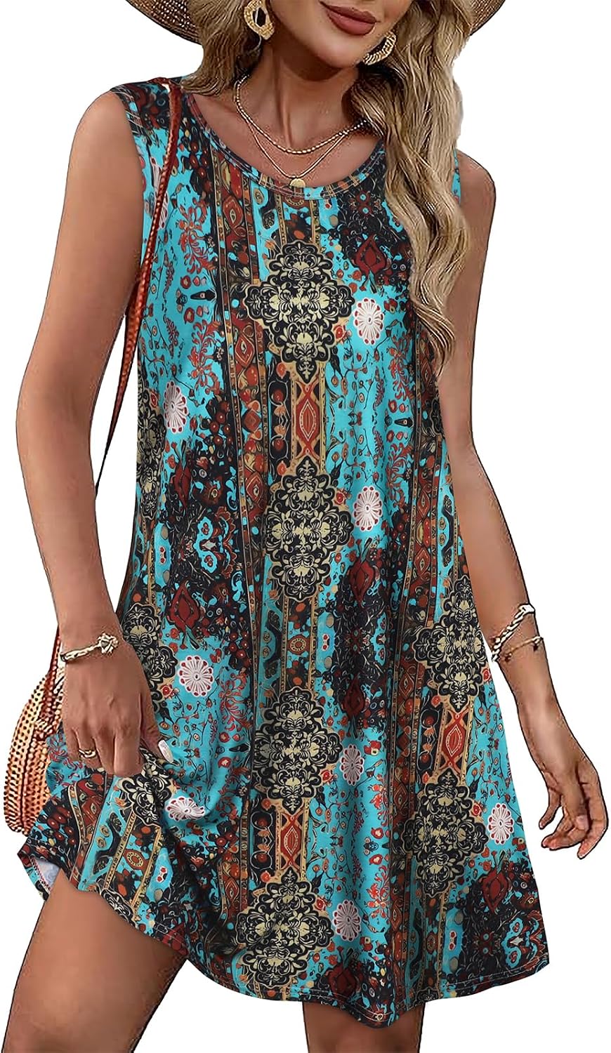 Detalle de ADOREJOY Women's Sleeveless Summer Sundress with Two Side Pockets