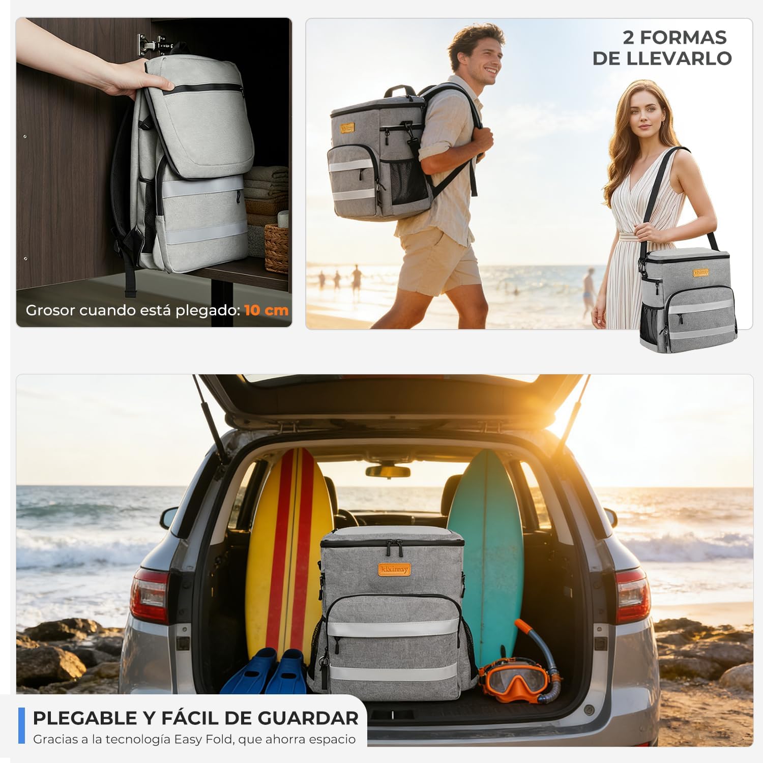 Detalle de Kiximay Mochila Nevera Isotérmica 30L: bolsa térmica impermeable para playa, camping y viajes