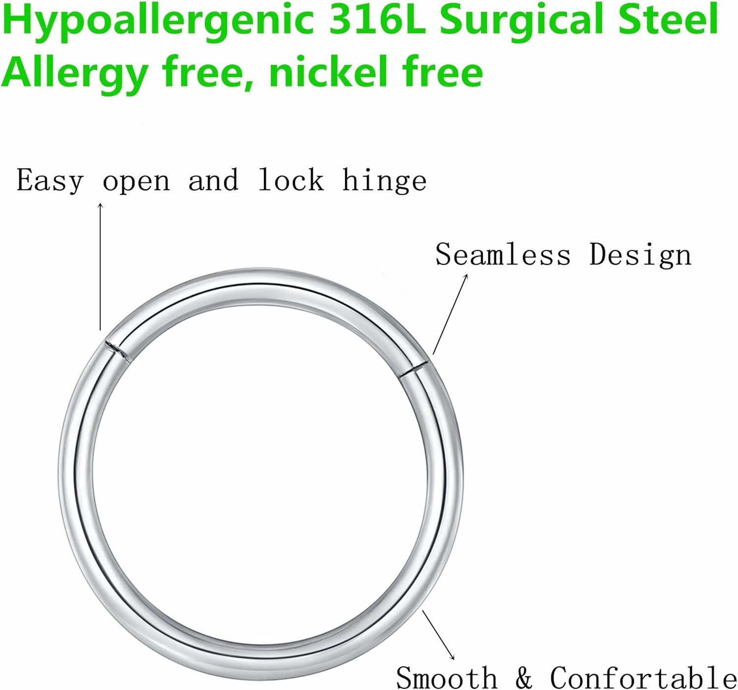 Detalle de BLESSMYLOVE Nasenring Hoop 316L Chirurgenstahl – Klickring mit 0,8–2,0 mm Stabstärke (6 mm InnenØ)